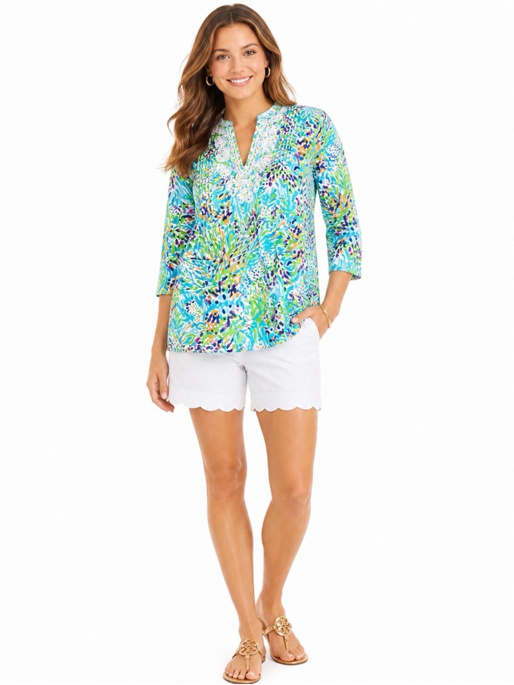 Lilly Pulitzer Tunic Top Blue and Green XS